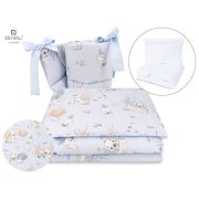 MimiNu - Set lenjerie patut cu 6 piese, Cu pilota si perna, Cu doua aparatori laterale, Din bumbac, Pentru patut 120x60 cm, Design, Seal Blue BYN6426972015035