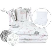 MimiNu - Set lenjerie patut cu 6 piese, Cu pilota si perna, Cu doua aparatori laterale, Din bumbac, Pentru patut 120x60 cm, Lulu Rose BYN6426972015004