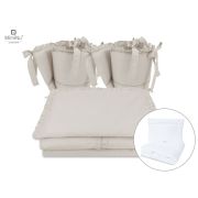 MimiNu - Set lenjerie patut cu 6 piese, Cu volanase, Cu pilota si perna, Cu doua aparatori laterale, Din bumbac, Pentru patut 120x60 cm, Colectia Royal, Beige BYN6426972014946