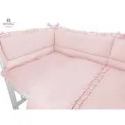 MimiNu - Set lenjerie patut cu 6 piese, Cu volanase, Cu pilota si perna, Cu doua aparatori laterale, Din bumbac, Pentru patut 120x60 cm, Colectia Royal, Powder Pink BYN6426972014939
