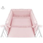 MimiNu - Set lenjerie patut cu 6 piese, Cu volanase, Cu pilota si perna, Cu doua aparatori laterale, Din bumbac, Pentru patut 120x60 cm, Colectia Royal, Powder Pink BYN6426972014939