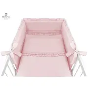 MimiNu - Set lenjerie patut cu 6 piese, Cu volanase, Cu pilota si perna, Cu doua aparatori laterale, Din bumbac, Pentru patut 120x60 cm, Colectia Royal, Powder Pink BYN6426972014939