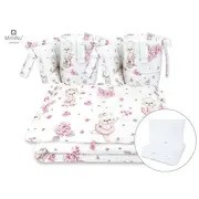MimiNu - Set lenjerie patut cu 6 piese, Cu volanase, Cu pilota si perna, Cu doua aparatori laterale, Din bumbac, Pentru patut 120x60 cm, Design, Pink Ballerina BYN6426972014885