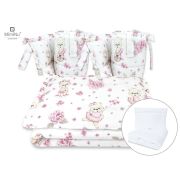 MimiNu - Set lenjerie patut cu 6 piese, Cu volanase, Cu pilota si perna, Cu doua aparatori laterale, Din bumbac, Pentru patut 120x60 cm, Design, Pink Ballerina BYN6426972014885