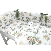 Qmini - Lenjerie patut 3 piese, Cu protectie laterala, Din bumbac, Pentru patut 120x60 cm, Safari BYN6426972015325