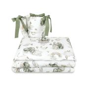 Qmini - Lenjerie patut 3 piese, Cu protectie laterala, Din bumbac, Pentru patut 140x70 cm, Elephants on Rainbow BYN6426972015479