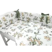 Qmini - Lenjerie patut 3 piese, Cu protectie laterala, Din bumbac, Pentru patut 140x70 cm, Safari BYN6426972015400