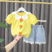 Costumas cu bluzita galbena si pantalonasi din blugi - Floricele MDXQ1966-1-dg