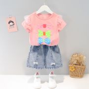Costumas cu bluzita roz si pantalonasi din blugi - Fundite MDXQ1926-3-dg