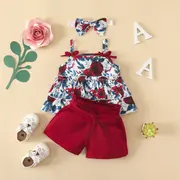 Costumas cu bluzita cu volane si pantalonasi scurti visinii (marime disponibila: 18-24 luni) mbrz020-3-de4.18-24 luni
