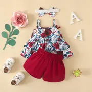 Costumas cu bluzita cu volane si pantalonasi scurti visinii (marime disponibila: 18-24 luni) mbrz020-3-de4.18-24 luni