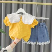Costumas cu bluzita galben mustar si pantalonasi din blugi (marime disponibila: 9-12 luni (marimea 20 incaltaminte)) mdxq1974-1-dg.9-12 luni (marimea 20 incaltaminte)