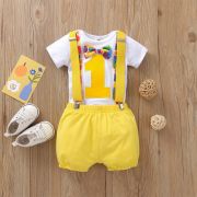 Costumas cu body pentru baietei - yellow party (marime disponibila: 3-6 luni (marimea 18 incaltaminte)) adt0028.3-6 luni (marimea 18 incaltaminte)