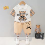 Costumas pentru baietei cu tricou si pantaloni scurti - Cream Bear ADXQ1882-1-dg
