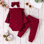 Compleu visiniu cu inimioare pentru fetite (marime disponibila: 6-9 luni (marimea 19 incaltaminte)) lic1209-1-de.6-9 luni (marimea 19 incaltaminte)
