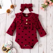 Compleu visiniu cu inimioare pentru fetite (marime disponibila: 6-9 luni (marimea 19 incaltaminte)) lic1209-1-de.6-9 luni (marimea 19 incaltaminte)