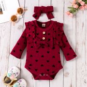 Compleu visiniu cu inimioare pentru fetite (marime disponibila: 9-12 luni (marimea 20 incaltaminte)) lic1209-1-de.9-12 luni (marimea 20 incaltaminte)
