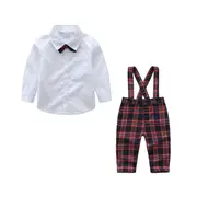 Costum elegant cu salopeta in carouri rosii (marime disponibila: 3-6 luni (marimea 18 incaltaminte)) mdtzb0102-de2.3-6 luni (marimea 18 incaltaminte)