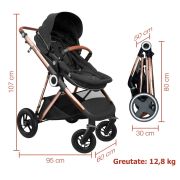 Babygo - carucior 3 in 1 air halime black – cadru gold bbbbgo-76141