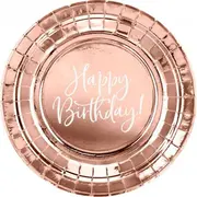 Set 6 farfurii de unica folosinta roz auriu Happy Birthday 18 cm JUBHB-TPP75-019R