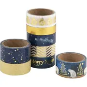 Set 8 role banda adeziva decorativa Wahi Tape Craciun Grafix GR0510KGE BBJGR0510KGE_Albastru/Auriu