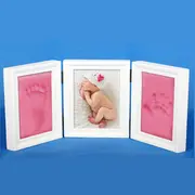 Kit rama foto tripla mobila cu 2 amprente mulaj (Culoare rama: Natur, Culoare kit mulaj: Albastru) JEMdrl-r16
