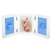 Kit rama foto tripla mobila cu 2 amprente mulaj (Culoare rama: Natur, Culoare kit mulaj: Albastru) JEMdrl-r16
