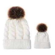 Set caciuli mama copil cu un pampon (Culoare: Alb) JEMdrl1154