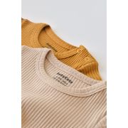 Set de 2 body-uri cu maneca scurta din bumbac organic si modal - Mustar/ Somon (Marime: 3-6 Luni) JEMBC-CSYM11204-3