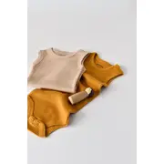 Set de 2 body-uri fara maneci din bumbac organic si modal - Mustar/Somon (Marime: 9-12 luni) JEMBC-CSYM11104-9