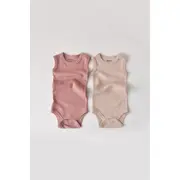 Set de 2 body-uri fara maneci din bumbac organic si modal - Roz/Blush (Marime: 6-9 luni) JEMBC-CSYM11107-6