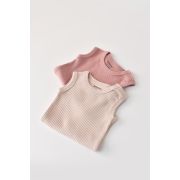 Set de 2 body-uri fara maneci din bumbac organic si modal - Roz/Blush (Marime: 6-9 luni) JEMBC-CSYM11107-6