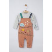 Set salopeta cu bluzita pentru bebelusi Choo Choo, Tongs baby (Culoare: Maro, Marime: 3-6 Luni) JEMtgs_4076_1