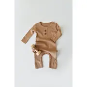 Salopeta cu maneca lunga si panataloni lungi din bumbac organic si modal - Maro (Marime: 12-18 Luni) JEMBC-CSYM11414-12