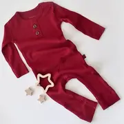 Salopeta cu maneca lunga si panataloni lungi din bumbac organic si modal - Rosu (Marime: 3-6 Luni) JEMBC-CSYM11410-3