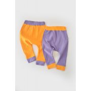 Set 2 pantaloni Ribana Bebe Unisex din bumbac organic si 5%elastan - Galben/Mov (Marime: 6-9 luni) JEMBC-CSYR4002-6