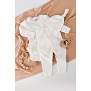 Set 3 piese: body cu maneca lunga, panataloni lungi si caciulita din bumbac organic si modal - Ecru (Marime: 18-24 Luni) JEMBC-CSYM22510-18