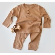 Set bluzita cu maneca lunga si panataloni lungi din bumbac organic si modal - Maro (Marime: 9-12 luni) JEMBC-CSYM11506-9