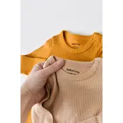 Set de 2 body-uri cu maneca lunga din bumbac organic si modal - Mustar/Somon (Marime: 12-18 Luni) JEMBC-CSYM11304-12