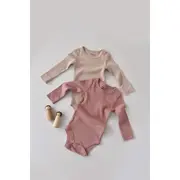 Set de 2 body-uri cu maneca lunga din bumbac organic si modal - Roz/Blush (Marime: 0-3 Luni) JEMBC-CSYM11307-0