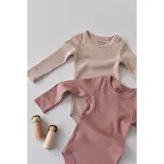 Set de 2 body-uri cu maneca lunga din bumbac organic si modal - Roz/Blush (Marime: 0-3 Luni) JEMBC-CSYM11307-0