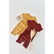 Set de 2 salopetele cu maneca scurta din bumbac organic si modal - Caramiziu/ Sofran (Marime: 0-3 Luni) JEMBC-CSYM11405-0