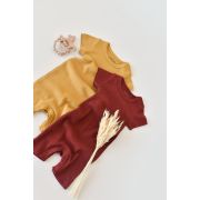 Set de 2 salopetele cu maneca scurta din bumbac organic si modal - Caramiziu/ Sofran (Marime: 0-3 Luni) JEMBC-CSYM11405-0