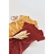 Set de 2 salopetele cu maneca scurta din bumbac organic si modal - Caramiziu/ Sofran (Marime: 12-18 Luni) JEMBC-CSYM1105-12