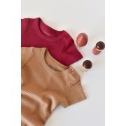 Set de 2 salopetele cu maneca scurta din bumbac organic si modal - Rosu/ Maro (Marime: 12-18 Luni) JEMBC-CSYM1106-12