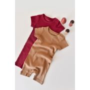 Set de 2 salopetele cu maneca scurta din bumbac organic si modal - Rosu/ Maro (Marime: 3-6 Luni) JEMBC-CSYM11406-3