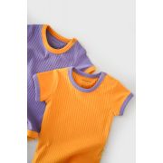Set 2 body-uri Ribana Bebe Unisex din bumbac organic si 5%elastan - Galben/Mov (Marime: 3-6 Luni) JEMBC-CSYR4202-3