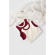 Set 2 body-uri fara maneci Ribana Bebe Unisex din bumbac organic si 5%elastan - Ecru/Bordo (Marime: 12-18 Luni) JEMBC-CSYR4101-12