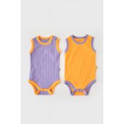 Set 2 body-uri fara maneci Ribana Bebe Unisex din bumbac organic si 5%elastan - Galben/Mov (Marime: 3-6 Luni) JEMBC-CSYR4102-3