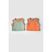 Set 2 body-uri fara maneci Ribana Bebe Unisex din bumbac organic si 5%elastan - Portocaliu/Verde (Marime: 12-18 Luni) JEMBC-CSYR4100-12